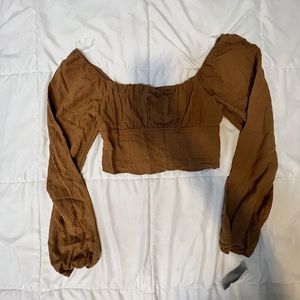 cropped brown off the shoulder long sleeve
